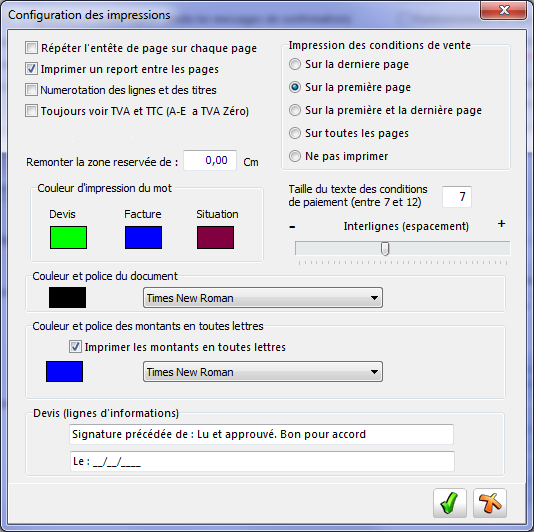 Ecran configuration impression