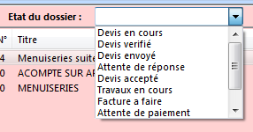 Ecran Etat du dossier
