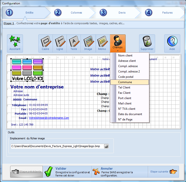 copie d'écran de la mise en page