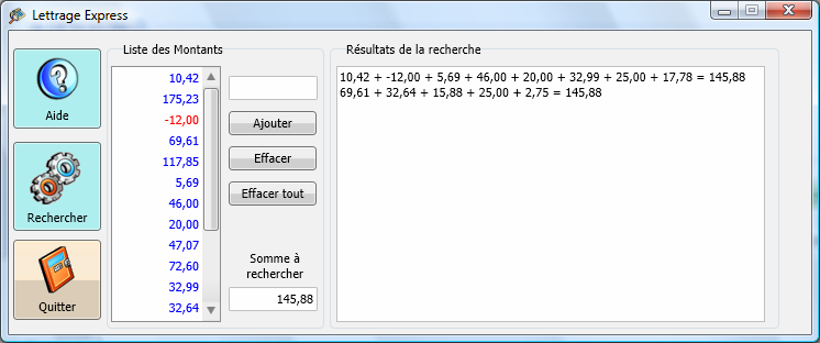Copie d'écran du logiciel Lettrage Express