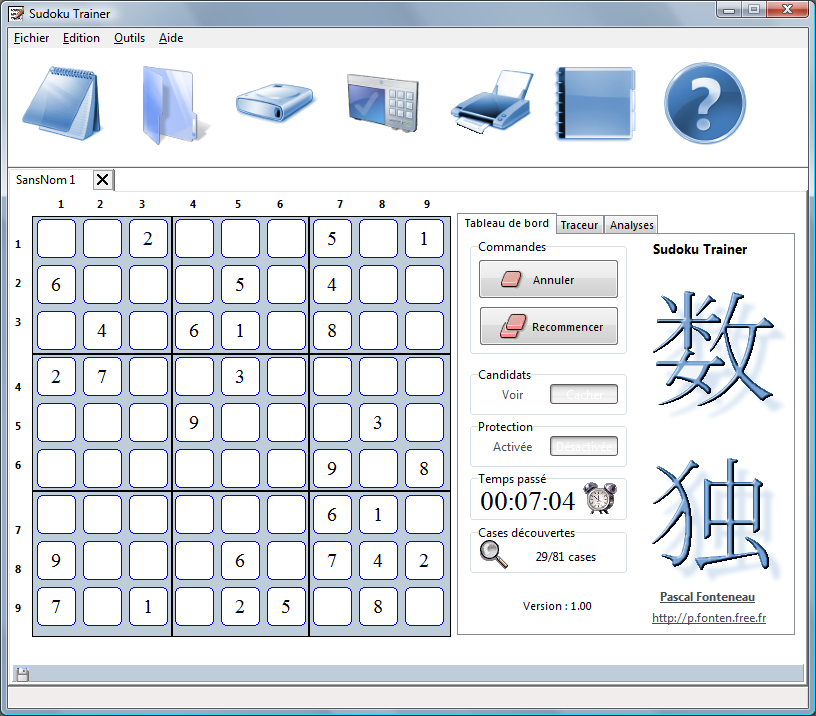 Copie d'écran du logiciel Sudoku Trainer